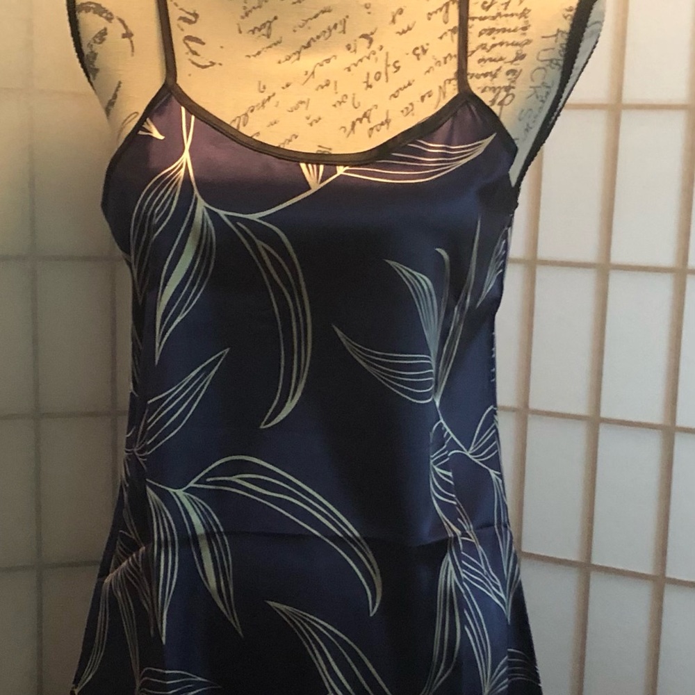 Satin Leaf Print Slip Dress